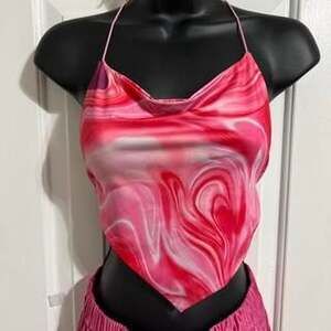 Pink Swirl Cowl Neck Halter Top